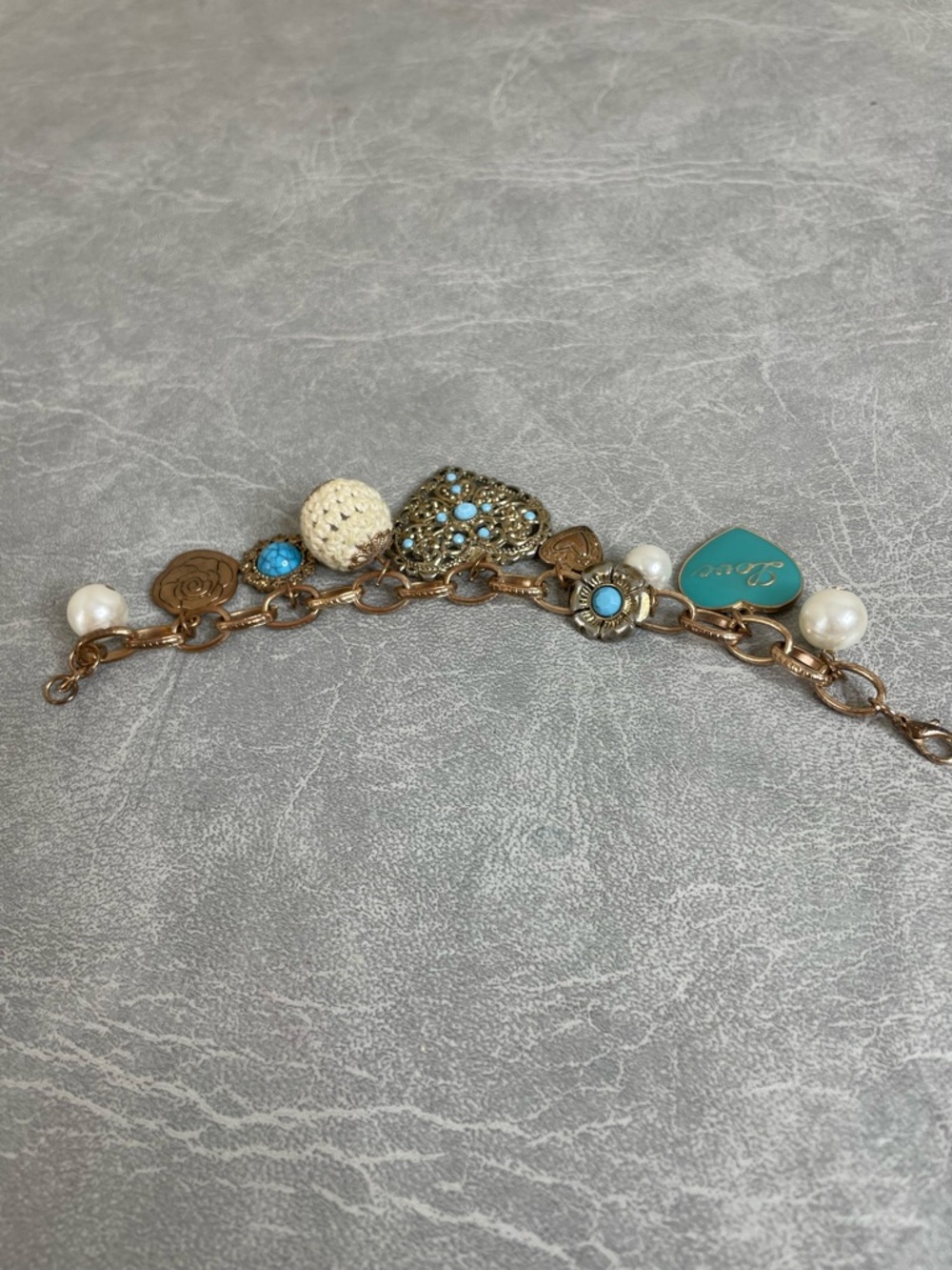 Turquoise & Gold Heart Charm Bracelet - Women Jewelry - Picture 5 of 6